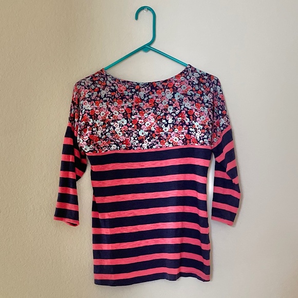 Coral and Navy 3/4 Sleeved Floral Shirt - Picture 2 of 3